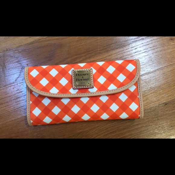 Dooney & Bourke Orange Gingham Tri-fold wallet - Picture 1 of 3